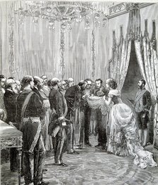 Reign of Alphonse XII, birth of the Infanta Maria de las Mercedes, presentation at the palace, en…