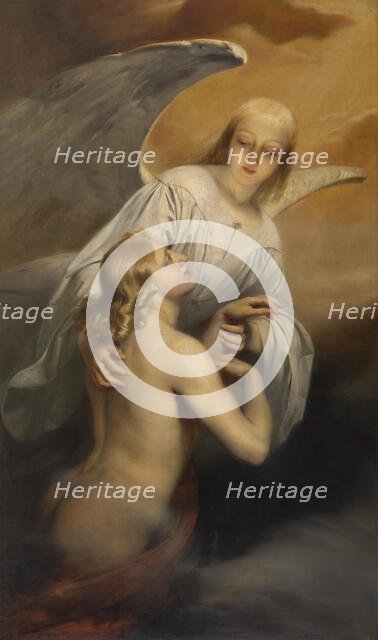 An Angel Brings the Dead Body of Abel to Heaven, 1843. Creator: Edward Dujardin.