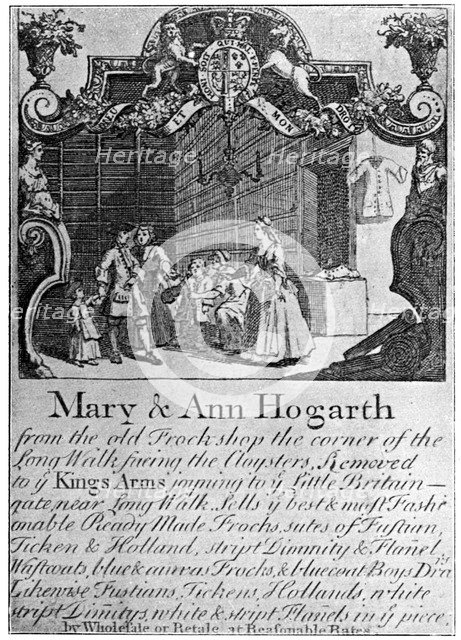 Advertisement for Mary and Ann Hogarth's draper's shop, early-mid 18th century, (1901). Artist: Unknown
