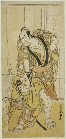 The Actors Nakamura Nakazo I as Tenjiku Tokubei (?) (right) and Bando Kumajuro as..., c. 1783. Creator: Katsukawa Shunjo.