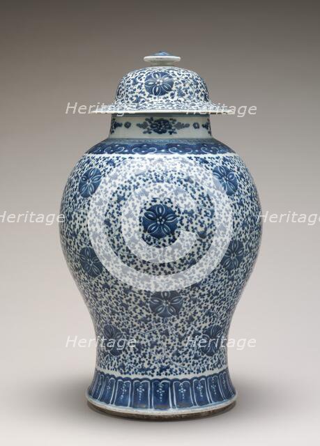 Blue and White Jar with Cover, 18th century. Creator: Unknown.