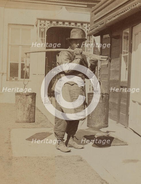 Dou Kee, one of the Chinese servants, carrying water buckets, Dom Smith, Vladivostok, Russia, 1899. Creator: Eleanor Lord Pray.