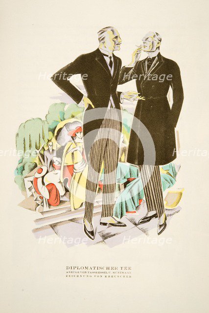 Diplomatischer Tee, suits by Fasskessel U. Muntmann,  from Styl, pub. 1922 (pochoir Print)