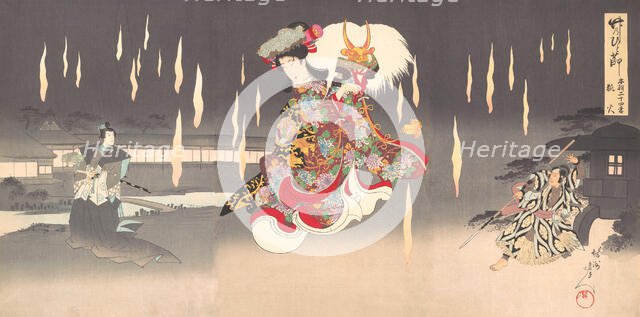 Scene of Foxfire (Kitsunebi) from the Play Honcho nijushiko, 1898., 1898. Creator: Chikanobu Yoshu.