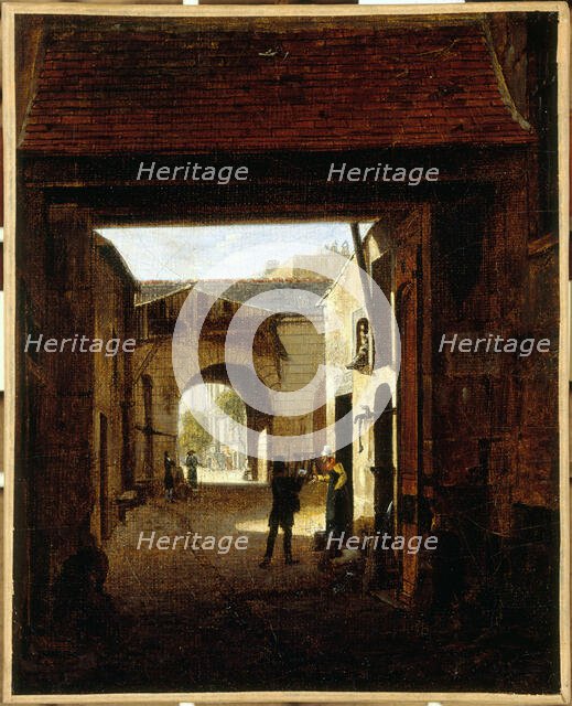 Courtyard of a coaching house, rue Saint-Denis, known as court Sainte-Catherine, c1815. Creator: Etienne Bouhot.