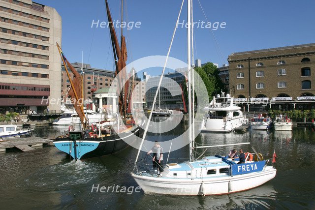 Boats in St Katherine's Dock, London.