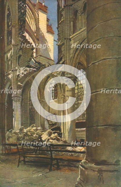 ''Soissons; Interieur de la Cathedrale de Soissons', 1915. Creator: Francois Flameng.