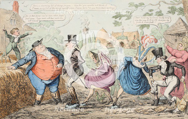 A Visit to Cockney Farm - Viewing the Grounds etc. etc. etc., pub. 1835 (hand coloured engraving)