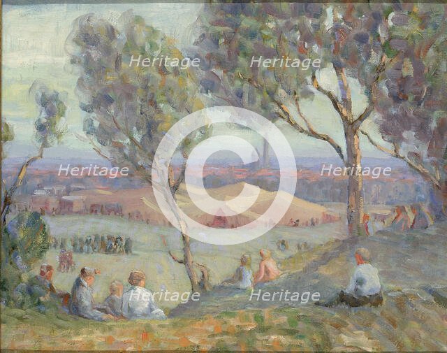 View from Arlington Heights, with Chautaqua Tents and the Washington Monument..., ca. 1922. Creator: A. H. O. Rolle.