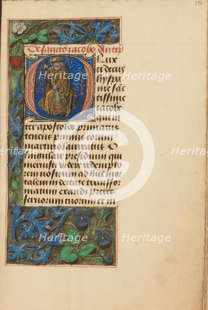 Initial O: Saint James the Greater; Crohin-La Fontaine Hours, (about 1480-1485?). Creators: Master of the Dresden Prayer Book, Workshop of the Master of the Dresden Prayer Book.