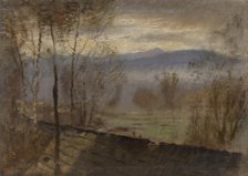 Evening landscape with river, c. 1880. Creator: Mednyanszky, Laszlo (1852-1919).