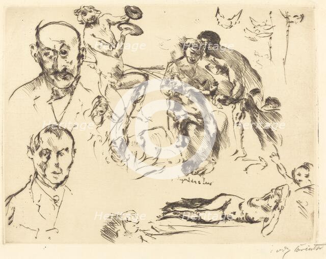 Sketches of Men, including Max Liebermann, c. 1915. Creator: Lovis Corinth.