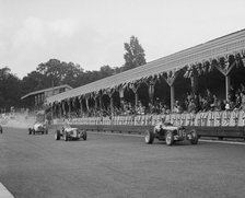 ERA of Raymond Mays and Riley of Percy Maclure racing at Crystal Palace, London, 1939. Artist: Bill Brunell.