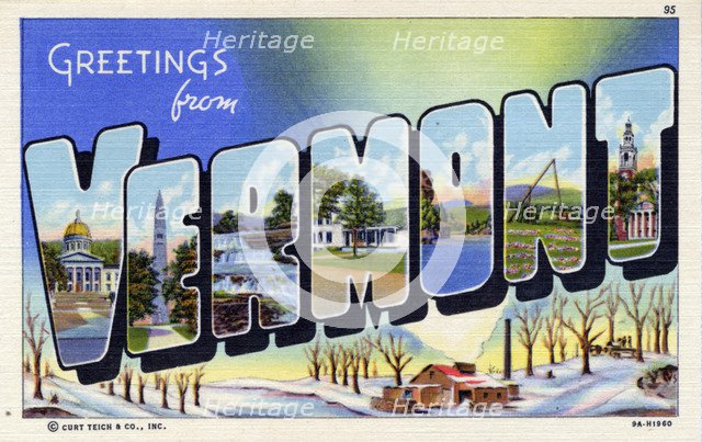 'Greetings from Vermont', postcard, 1939. Artist: Unknown