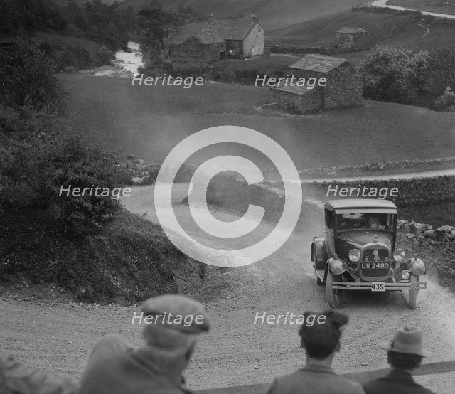 Ford of GM Denton competing in the MCC Edinburgh Trial, 1930. Artist: Bill Brunell.