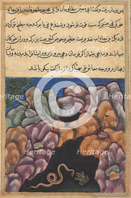Page from Tales of a Parrot (Tuti-nama): Twenty-sixth night: The snake enters..., c. 1560. Creator: Unknown.
