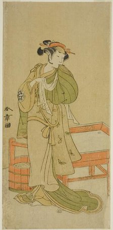 The Actor Yamashita Kinsaku II as Moshio in the Play Izu-goyomi Shibai no Ganjitsu..., c.1772. Creator: Shunsho.