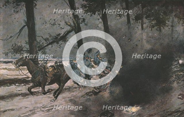 'La bataille de Champagne; Sur la route de Souain a Somme-Py: un marmite', 1915 (1924). Creator: Unknown.