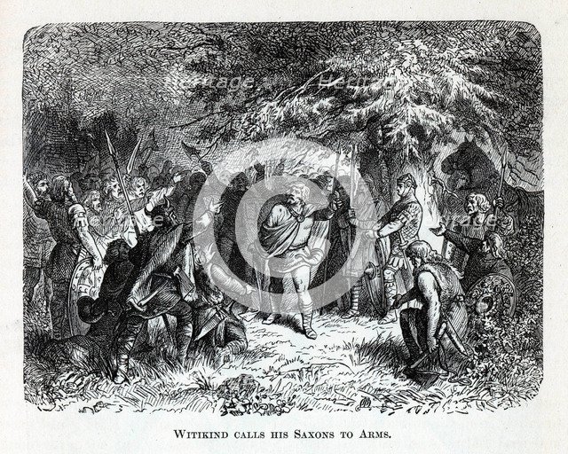 Wittekind calls his Saxons to Arms, 1882. Artist: Anonymous  