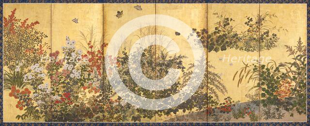 Flowers and Butterflies, 1730-1770. Creator: School of Tawaraya Sôtatsu.