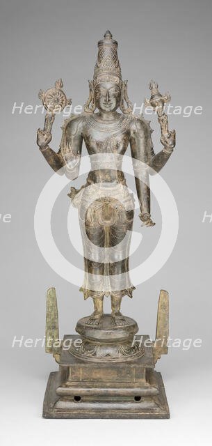 Four-Armed God Vishnu Holding Discus and Conch, Vijayanagar period, 15th century. Creator: Unknown.