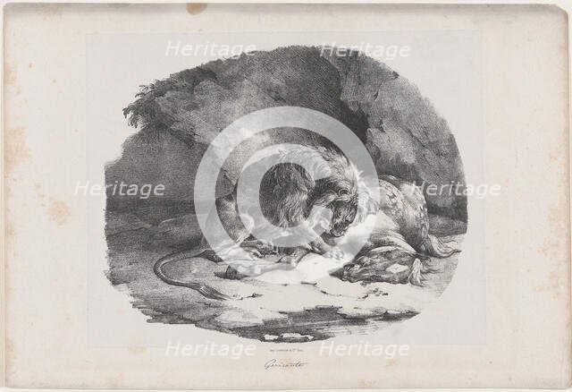 A Horse Being Eaten by a Lion, 1823. Creator: Theodore Gericault.