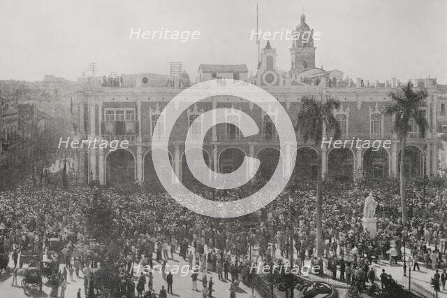 Spanish-American War (1898): patriotic demonstration at the Captaincy General, Havana, Cuba, 1898.  Creator: Unknown.