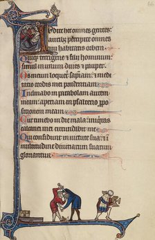 Initial A: A Devil Takes the Soul of a Dying Man; Bute Psalter, text and illumination about 1285. Creator: Bute Master.