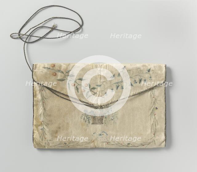 Bag of white silk, painted with flowers and basket, c.1790-c.1820.  Creator: Anon.