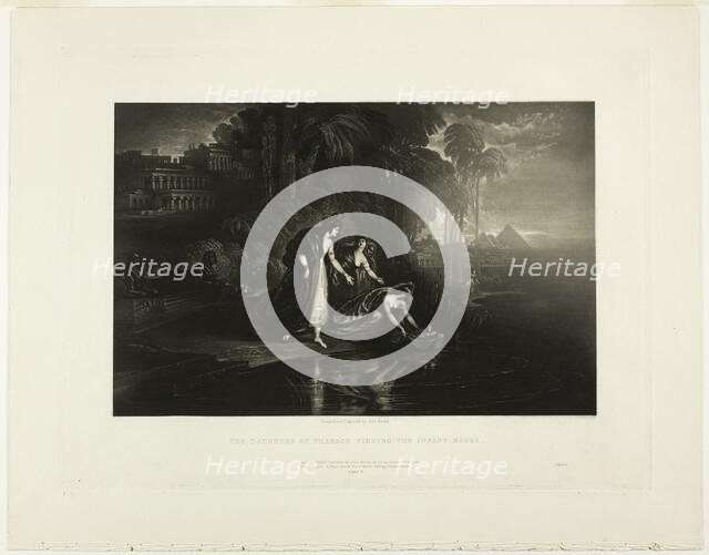 The Daughter of Pharoah Finding the Infant Moses, from Illustrations of the Bible, 1833. Creator: John Martin.