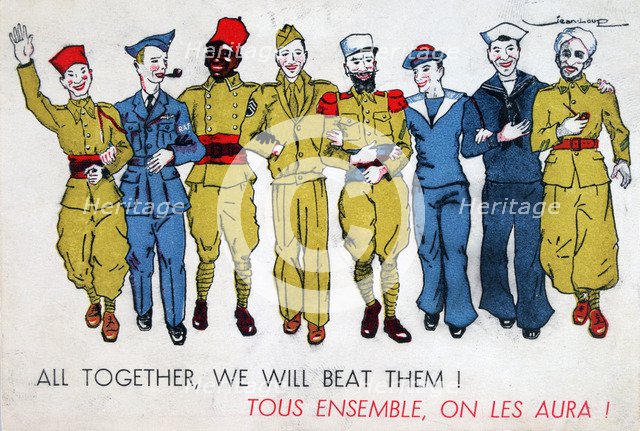 'All Together, We Will Beat Them!', 2nd World War postcard, c1941-1944. Artist: Jean Loup