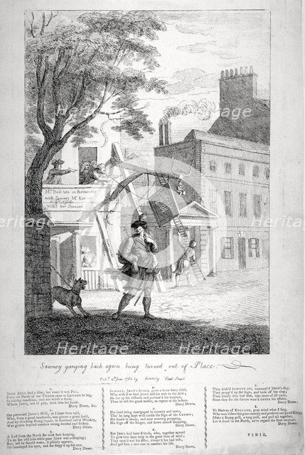 'Sawney ganging back again, being turned out of place', 1782.                          Artist: Francesco Bartolozzi