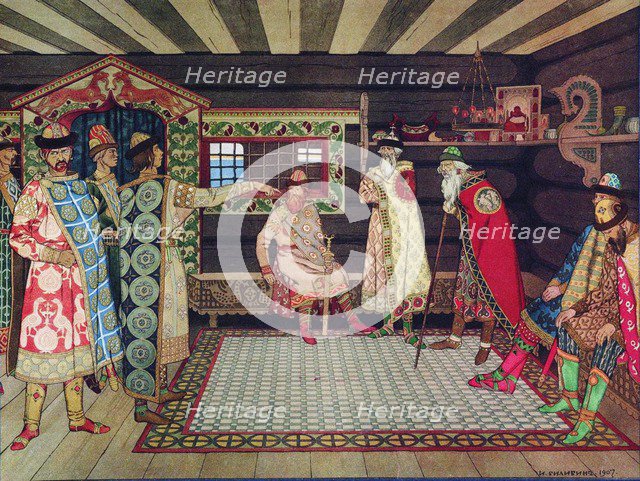 Meeting of the Kyivan Princes, 1907. Artist: Bilibin, Ivan Yakovlevich (1876-1942)