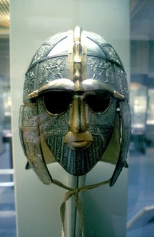 Anglo-Saxon helmet and mask from the Sutton Hoo Treasure, 7th Century. Artist: Unknown
