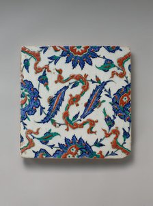 Tile with Floral and Cloud-band Design, Turkey, ca. 1578. Creator: Unknown.