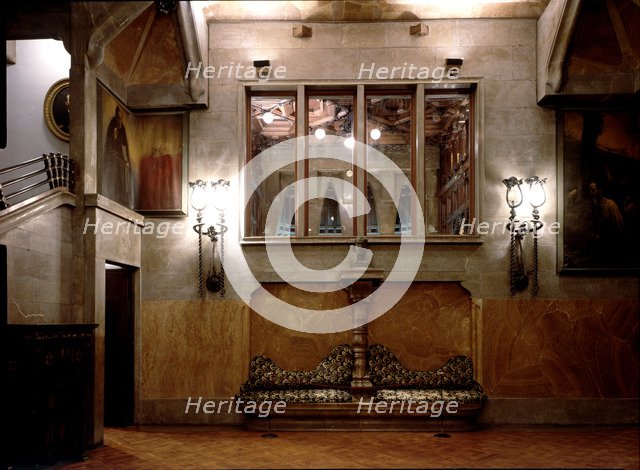 Detail of the main hall of the Güell Palace, 1886-1890, designed by Antoni Gaudí i Cornet.
