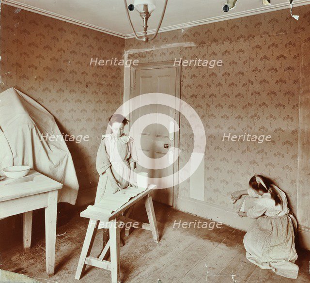 Housewifery lesson, Denmark Hill School, Dulwich, London, 1908. Artist: Unknown.
