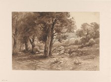 Rocky landscape with trees, 1869. Creator: Johannes Gysbert Vogel.