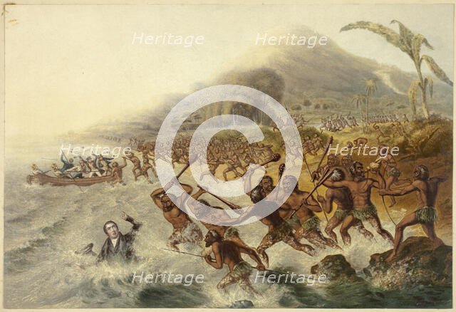 The Massacre of the Lamented Missionary the Rev. J. Williams and Mr. Harris, 1841. Creator: George Baxter.