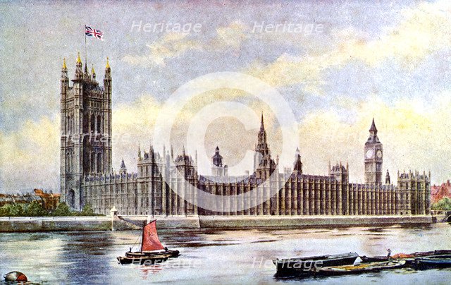 The Houses of Parliament from Lambeth Palace, Westminster, London, c1905. Artist: Unknown