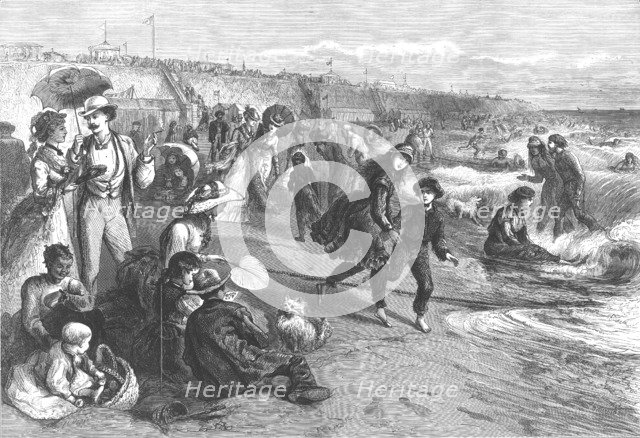 'American Sketches - Bathing at Long Branch, New York', 1875. Artist: W Hollidge.