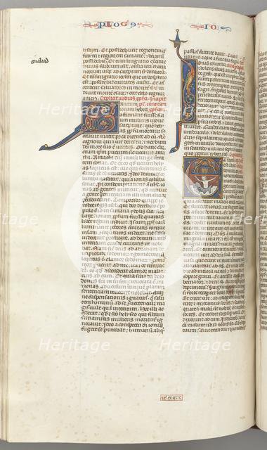 Fol. 357v, Jonah, historiated initial E, Jonah swallowed by the whale, a walled city above, c. 1275- Creator: Unknown.