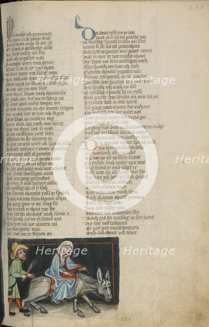 The Woman from Shunem on a Donkey; Weltchronik, about 1400-1410. Creator: Unknown.