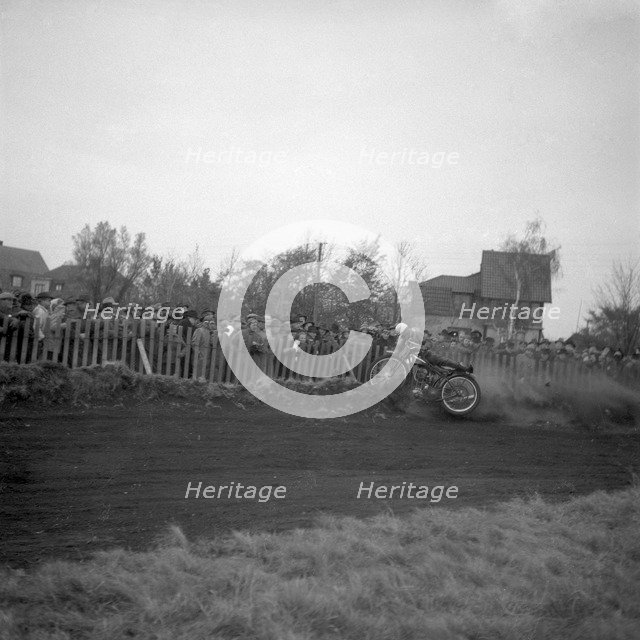 Dirt track motorcycle racing, Arlöv, Scania, Sweden, 1947. Artist: Otto Ohm