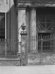 Bank of Louisiana wrought iron fence, 344 Royal Street, New Orleans, between 1920 and 1926. Creator: Arnold Genthe.