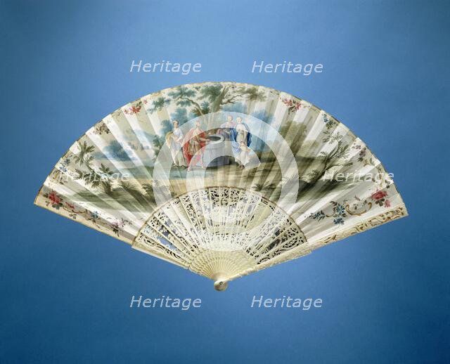Folding paper fan with Rebecca and Eliezer at the well, c.1745-c.1755.  Creator: Anon.