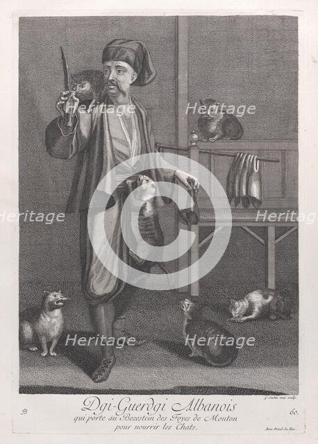 Dgi-Guerdgi Albanois, qui porte au Bezestein des Foyes de Mouton pour nourrir les Chats..., 1714-15. Creator: Unknown.