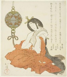 Court lady sitting beside hanging incense burner, 1820s. Creator: Totoya Hokkei.