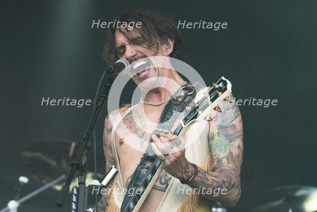 The Darkness live at the Cornbury Music Festival, Great Tew Park, Oxfordshire, Jul 2022. Creator: Annapaola Marchesani.