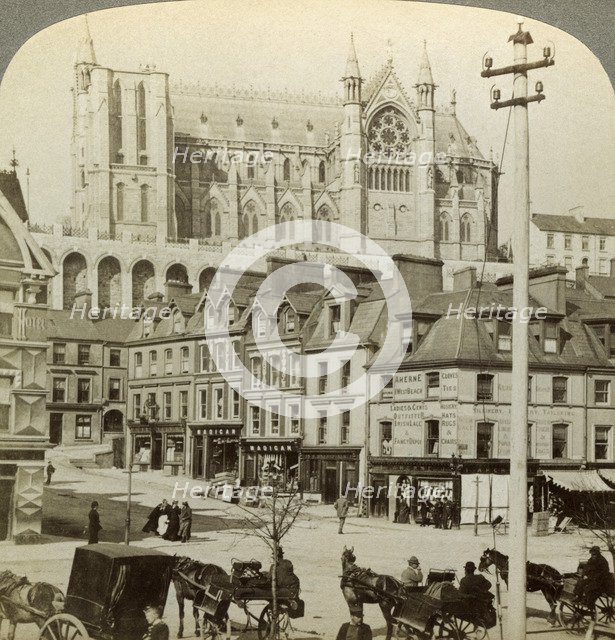Cathedral and Main Street, Queenstown, Ireland, c late 19th century.Artist: Underwood & Underwood
